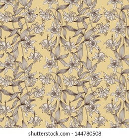Elegant vector seamless pattern with hand made flowers. Seamless pattern can be used for wallpapers, pattern fills, web page backgrounds, surface textures.