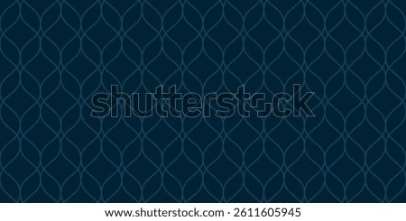 Elegant vector seamless pattern in Islamic style. Subtle mesh, grid, lattice, thin curved lines. Abstract minimal geometric ornament. Dark blue background texture. Stylish repeated decorative design