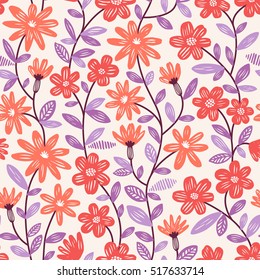 Elegant vector seamless pattern with orange flowers