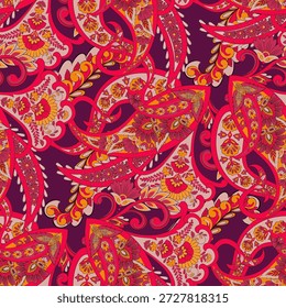 Elegant Vector Seamless Pattern with Ornamental Paisley and Flowers
