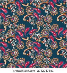 Elegant Vector Seamless Pattern with Ornamental Paisley and Flowers
