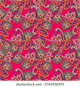 Elegant Vector Seamless Pattern with Ornamental Paisley and Flowers