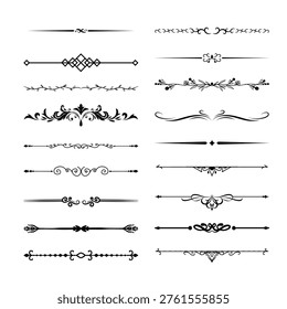 Elegant vector set of decorative dividers, vintage borders, filigree flourishes, and hand-drawn line separators. Perfect for invitations, certificates, branding, and minimal design layouts.