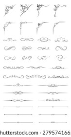 Elegant vector set of decorative flourishes and dividers, featuring intricate swirls and curves, perfect for design embellishments.