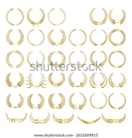 Elegant vector set of golden laurel wreaths in various classic and modern styles. Perfect for award certificates, victory badges, emblems, premium logos, and celebratory designs.