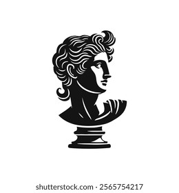 Elegant Vector Silhouette of Apollo Head Bust Inspired by Greek Mythology and Ancient Sculpture Art