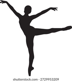 Silhueta vetorial elegante de uma bailarina executando uma pose de dança graciosa em uma perna