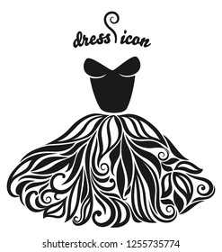 Elegant vector silhouette of isolated beautiful dress. Dress icon. 