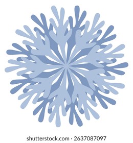 Elegant vector snowflake design featuring a layered, stylized abstract floral pattern in muted blue shades, perfect for winter holiday or seasonal projects.