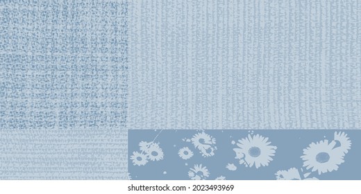 Elegante vectorial suave fondo combinado azul con la textura del apareamiento o la burlap. Fondo abstracto con contornos florales en tonos pastel. Una plantilla inusual para su diseño.
