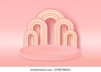 Escena de estudio de Vector elegante con un pedestal texturizado y curvas en capas. Ideal para mostrar maquillaje, joyas o regalos en Anuncios de redes sociales.