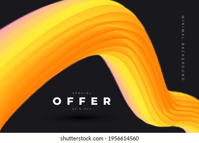 Elegant vector template with golden wavy line and dark background and lettering special offer 