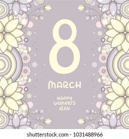 Elegant vector template for International Women's Day greeting card. 8 March holiday decoration. Design invitation with floral frame.