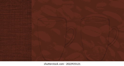 Elegant vector texture with a combination of matting and coffee beans in a fashionable brown color. Abstract background with the contours of mugs. Coffee shade. A luxury template for your design.