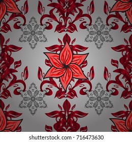 Elegant vector texture with floral elements. Cute floral pattern in the small flower. Abstract seamless pattern on gray, red and pink colors with bright flowers.
