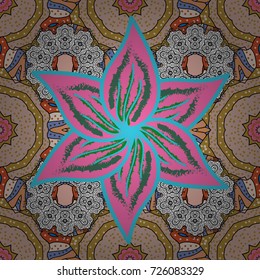 Elegant vector texture with floral elements. Cute floral pattern in the small flower. Abstract seamless pattern on neutral, pink and yellow colors with bright flowers.