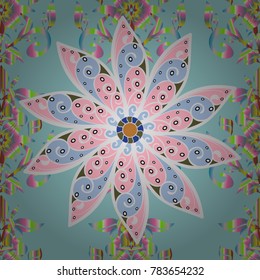 Elegant vector texture with floral elements. Cute floral pattern in the small flower. Abstract seamless pattern on blue, neutral and gray colors with bright flowers.