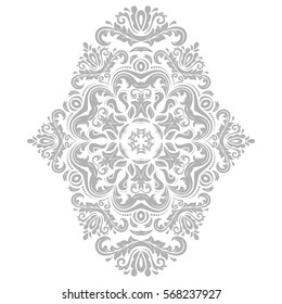 Elegant vector vertical silver ornament in classic style. Abstract traditional pattern with oriental elements, Classic vintage pattern.