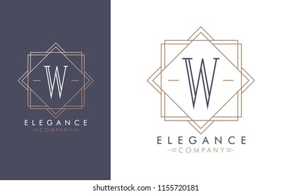 Elegant vector W logo in two color variations. Art Deco style logotype design for luxury company branding. Premium identity design in blue and gold.