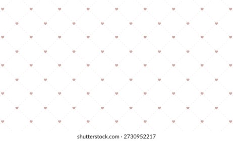 Elegante Vektortapete mit sanften rosa Herz-Ikonen und subtilen geometrischen gepunkteten Gittern für romantische Hochzeit Thema
