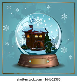 Elegant vector winter Christmas background with  glass snow ball 