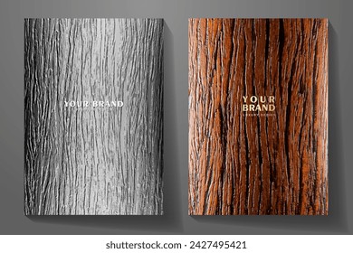 Elegant vector wood texture set for cover design. Modern textured 3d background collection for invitation, brochure, booklet, flyer, note book, menu design. Luxury premium render background. Tree bark