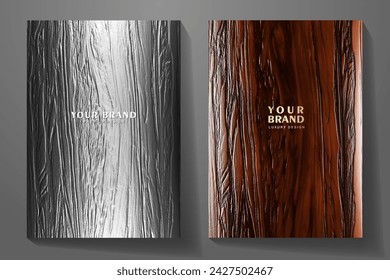 Elegant vector wood texture set with tree bark for cover design. Modern textured 3d background collection for invitation, brochure, booklet, flyer, note book, menu. Luxury premium render background.