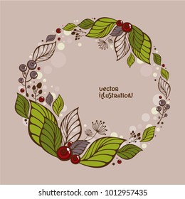Elegant vector wreath with natural elements. Template for invitation, natural decoration, packaging design, greeting card template.