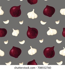 Elegant vegetable garlic red onion seamless pattern