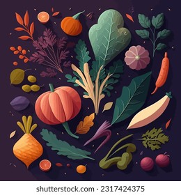 Elegant Veggie Mosaic: A 2D Flat Illustration