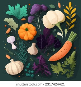 Elegant Veggie Mosaic: A 2D Flat Illustration