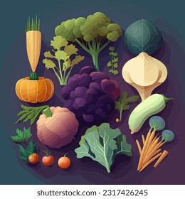 Elegant Veggie Mosaic: A 2D Flat Illustration