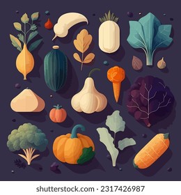 Elegant Veggie Mosaic: A 2D Flat Illustration