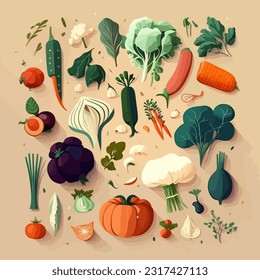 Elegant Veggie Mosaic: A 2D Flat Illustration