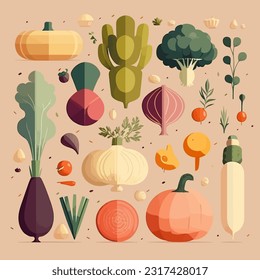 Elegant Veggie Mosaic: A 2D Flat Illustration