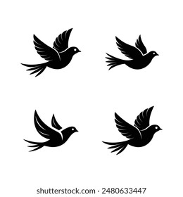 Elegant and versatile bird flying logo silhouette in vector illustration. Perfect for branding, design projects, and creative artwork. Download this high-quality, minimalist bird logo for your next pr