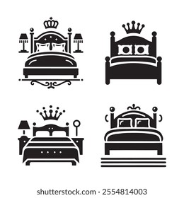 Elegant and versatile Queen Bed silhouette vector illustrations, perfect for branding, interior design projects, marketing materials, and more. High-quality, scalable, and ready for print