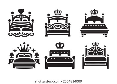 Elegant and versatile Queen Bed silhouette vector illustrations, perfect for branding, interior design projects, marketing materials, and more. High-quality, scalable, and ready for print