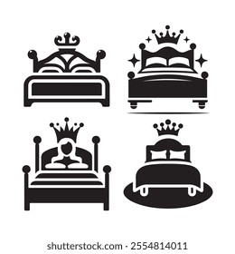 Elegant and versatile Queen Bed silhouette vector illustrations, perfect for branding, interior design projects, marketing materials, and more. High-quality, scalable, and ready for print