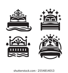 Elegant and versatile Queen Bed silhouette vector illustrations, perfect for branding, interior design projects, marketing materials, and more. High-quality, scalable, and ready for print