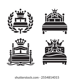 Elegant and versatile Queen Bed silhouette vector illustrations, perfect for branding, interior design projects, marketing materials, and more. High-quality, scalable, and ready for print