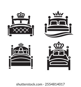 Elegant and versatile Queen Bed silhouette vector illustrations, perfect for branding, interior design projects, marketing materials, and more. High-quality, scalable, and ready for print