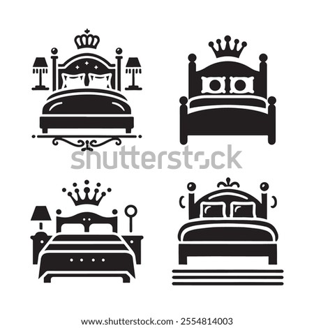 Elegant and versatile Queen Bed silhouette vector illustrations, perfect for branding, interior design projects, marketing materials, and more. High-quality, scalable, and ready for print