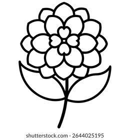 Elegant and versatile, this simple black and white outline illustration showcases a beautiful dahlia flower design. The vector image features clean lines.