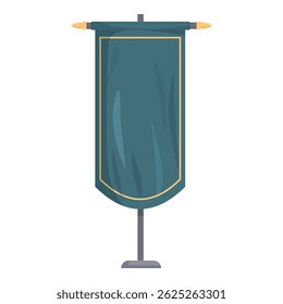 Elegant vertical banner with a golden frame is standing on a metal stand