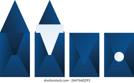Conjunto de montagem de envelope de convite de dobra de bico vertical elegante. Coleção de Modelos de Papel de Carta Azul