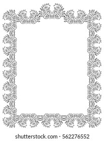Elegant vertical frame with contours of flowers. Copy space. Vector clip art.