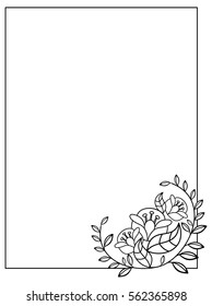 Elegant vertical frame with contours of flowers. Copy space. Vector clip art.