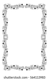 Elegant vertical frame with contours of flowers. Copy space. Vector clip art.
