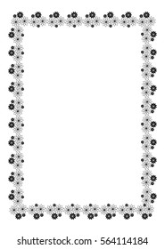 Elegant vertical frame with contours of flowers. Copy space. Vector clip art.